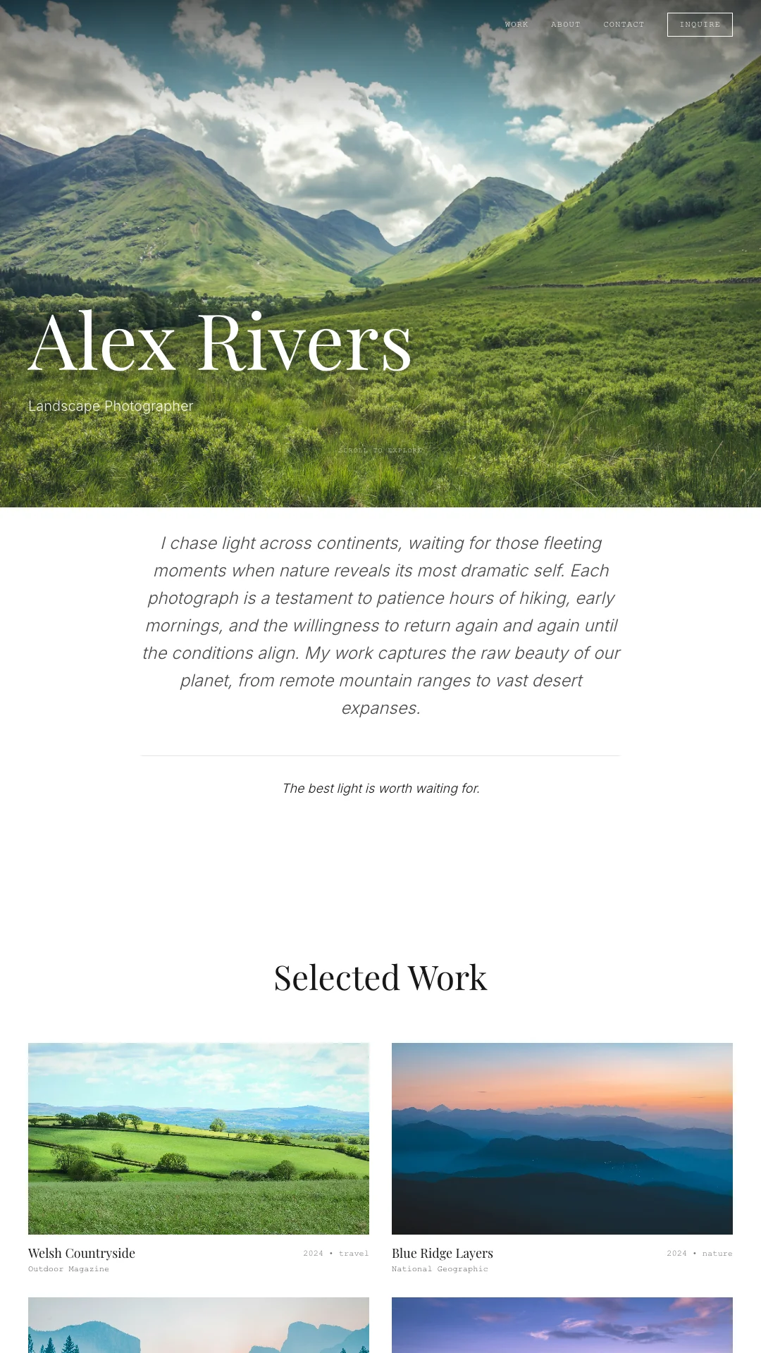 Cinematic Photographer template screenshot