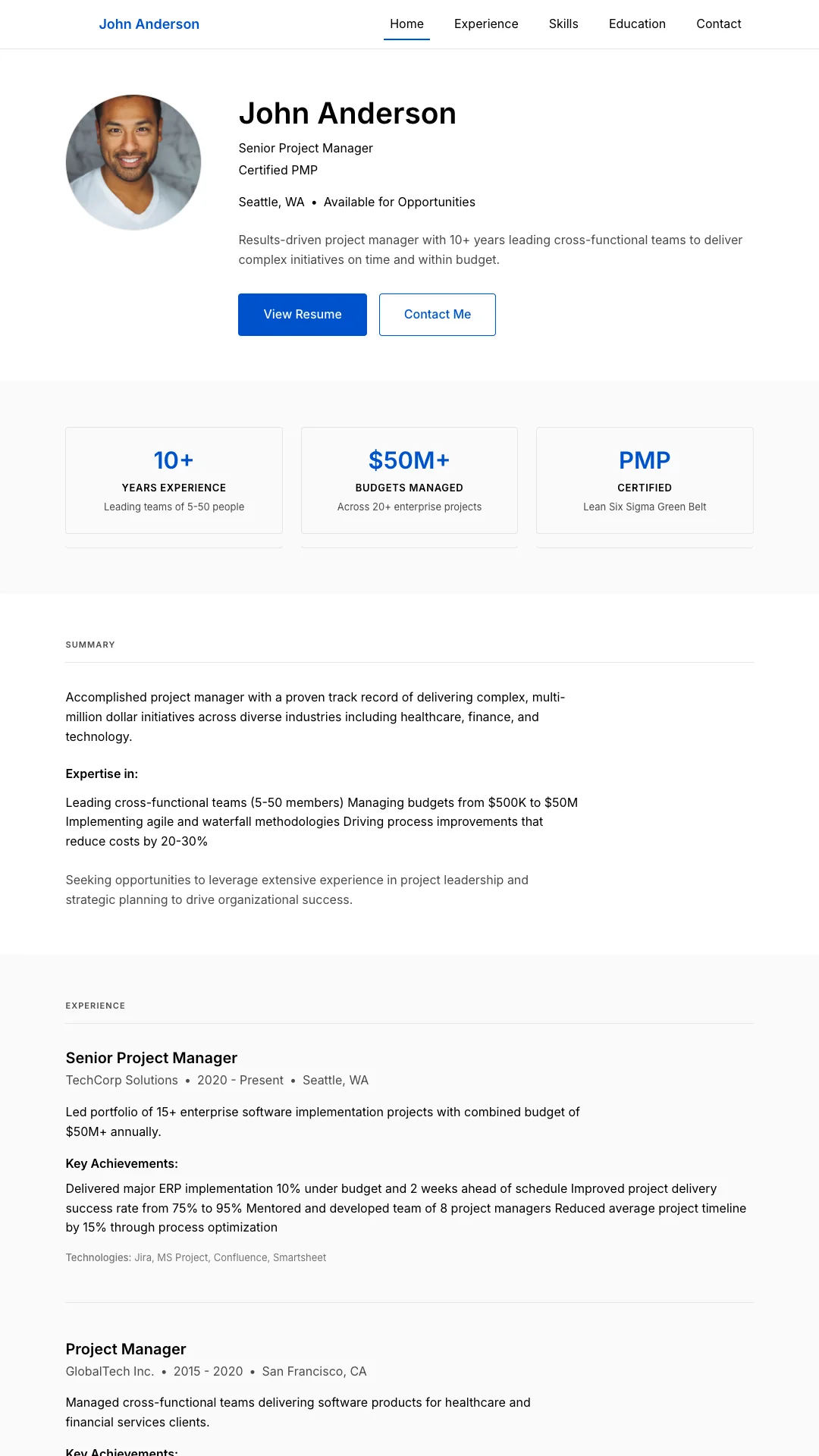 Clean Career template screenshot